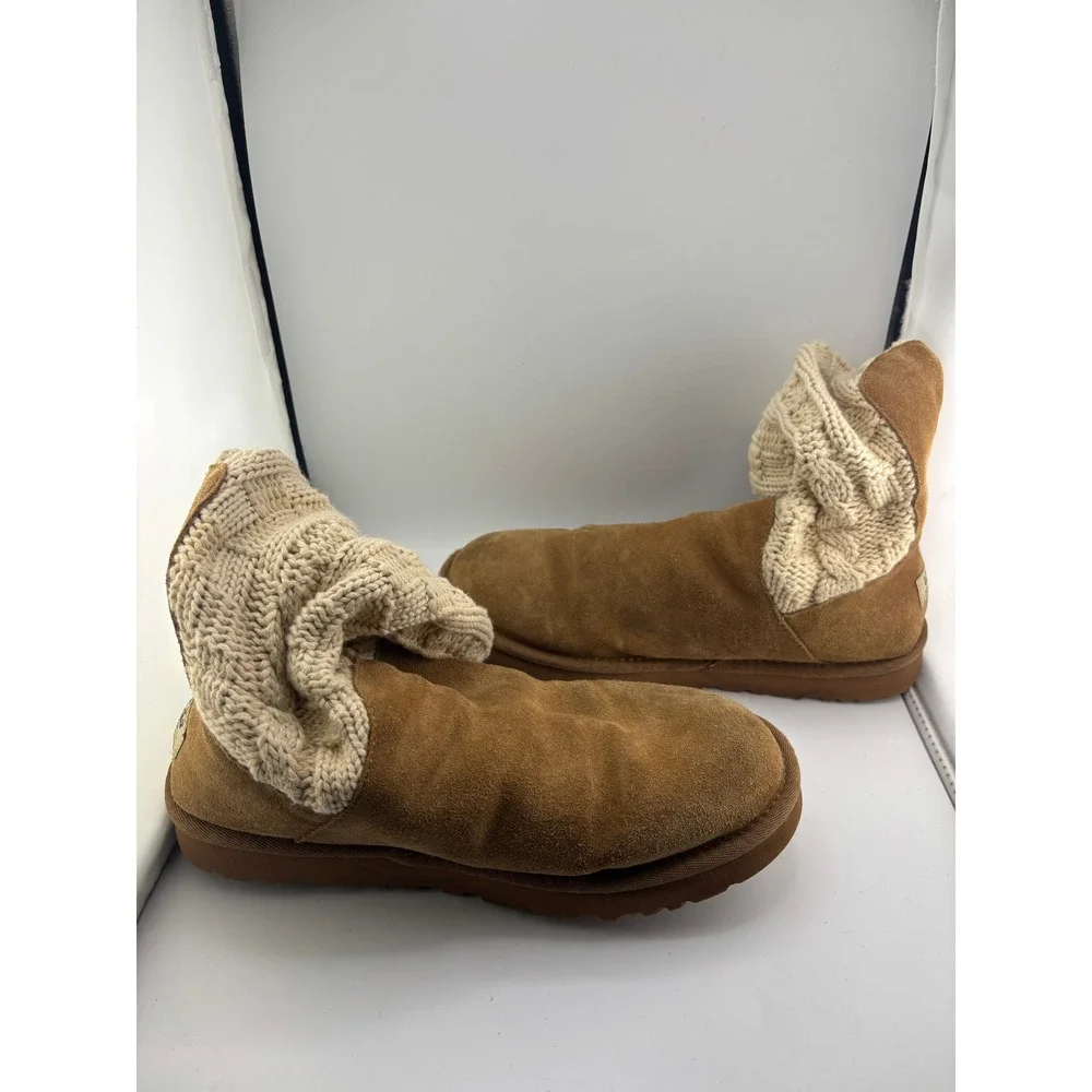 UGG Australia Lattice Cardy Boots Chestnut Suede Cream Knit 1011460 Womens 9
